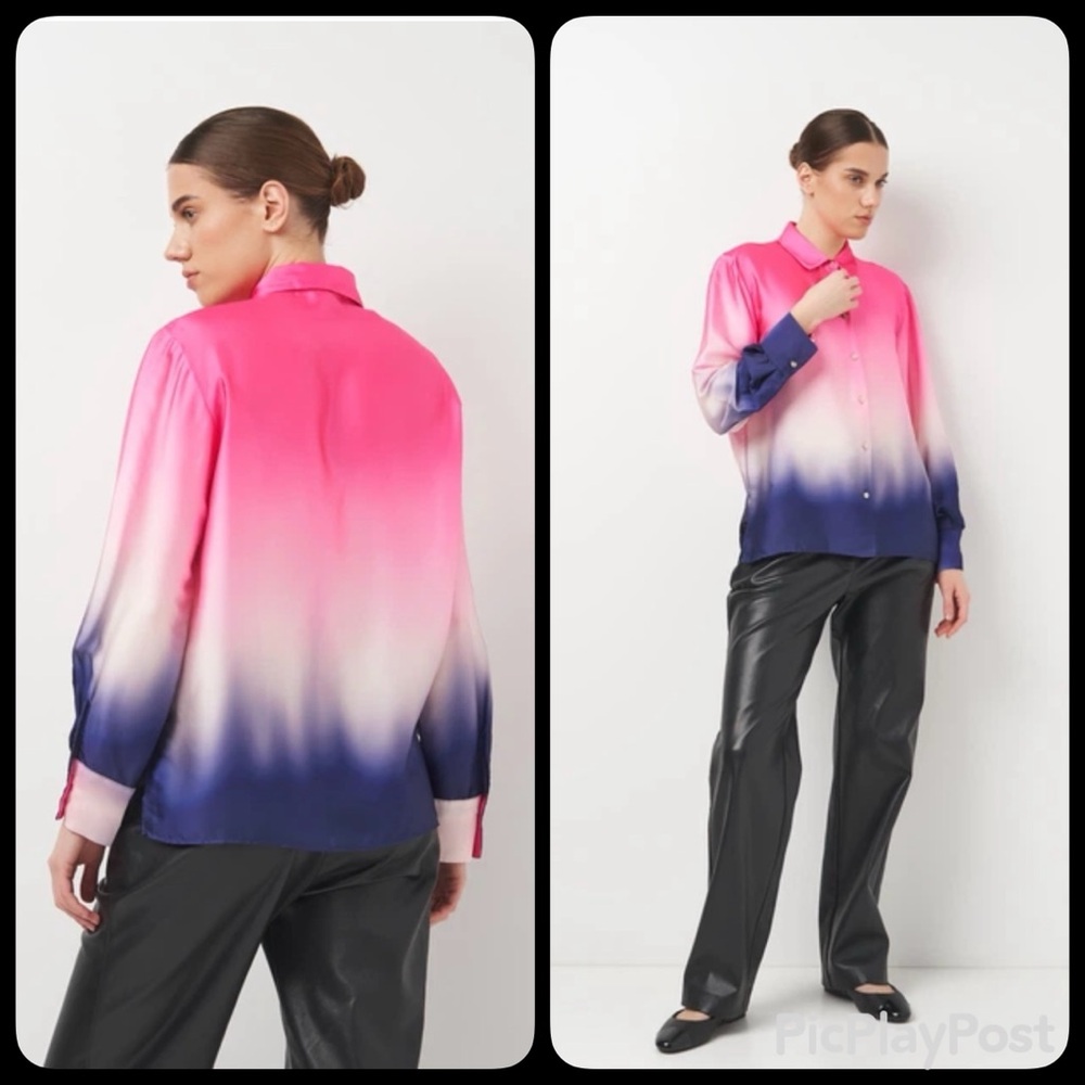 ZARA Ombre Satin Button-Down Shirt (Size S) NWT